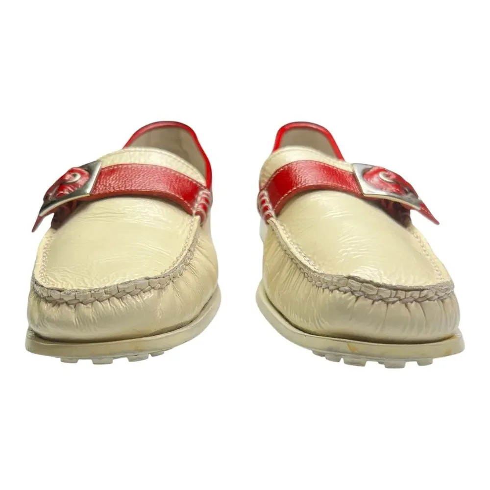 Vintage Pratesi Italy Loafers EU 41 Leather Colorblock Cream Red Buckle 80s 90s